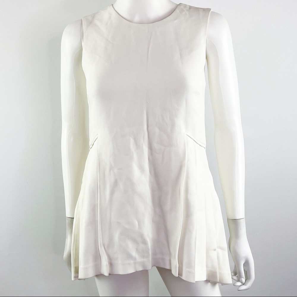Adam Lippes Size 0 White Sleeveless Pleated Peplum Top